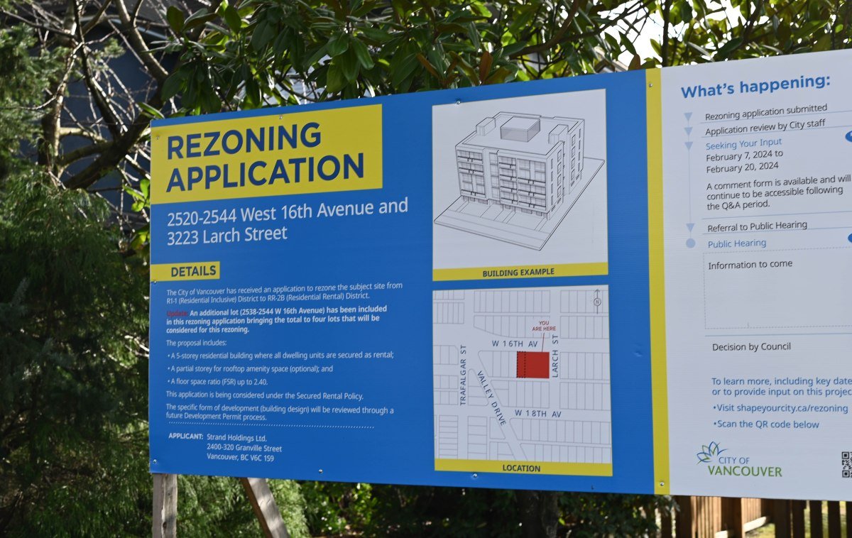 Rezoning at 2520-2544 West 16th Avenue and 3223 Larch St referred to Public Hearing (likely Jan 21st or 23rd, 2025)